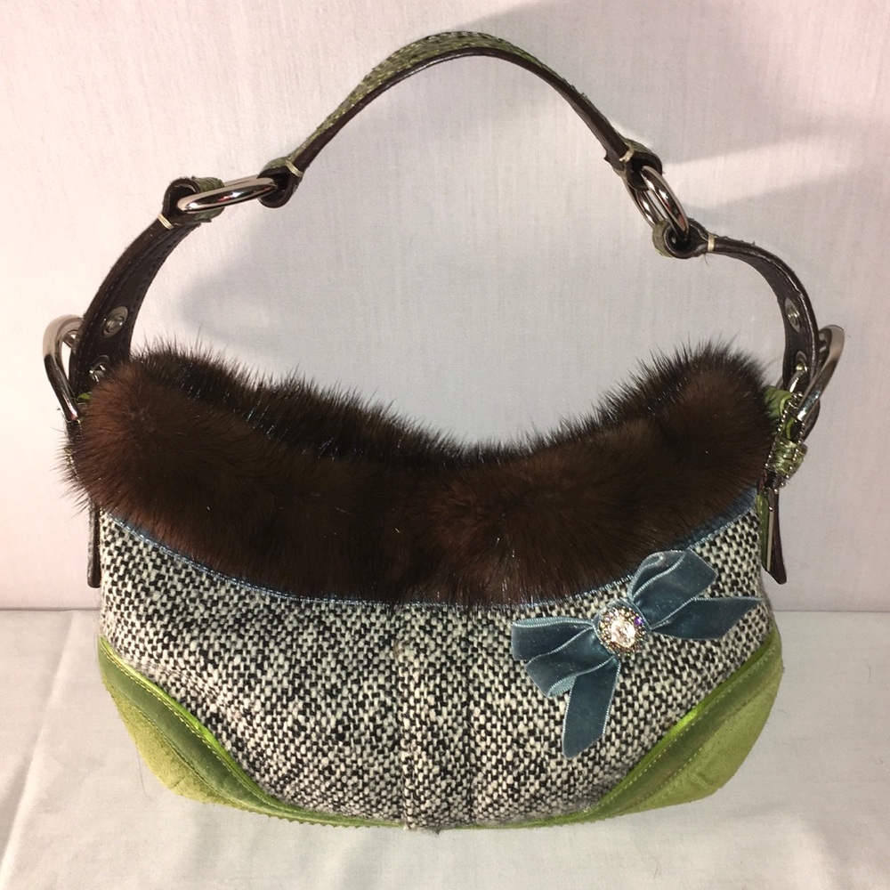 Coach Limited Edition Tweed Hobo w/Mink Fur Top